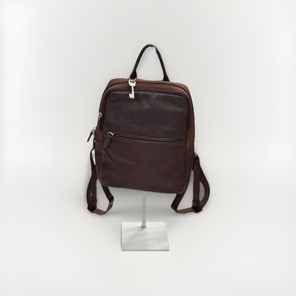 Fossil Leather Backpack/Purse Deep Brown 4 Outside Zipper Pockets Soft